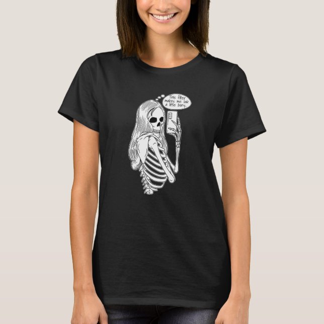 Skeleton Woman with Cell Phone Taking Selfie Skull T-Shirt (Vorderseite)