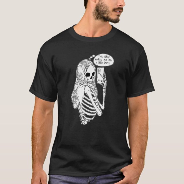 Skeleton Woman with Cell Phone Taking Selfie Skull T-Shirt (Vorderseite)