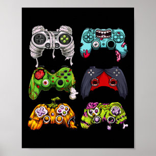 Skeleton Zombie Gaming Controller Halloween Gamer Poster