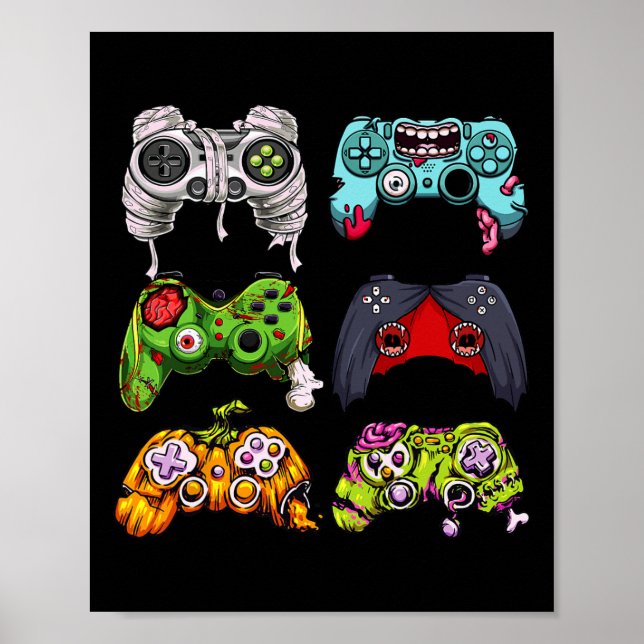 Skeleton Zombie Gaming Controller Halloween Gamer Poster (Vorne)