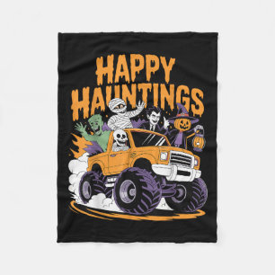 Skeleton Zombie Vampire Monster Truck Halloween Fleecedecke