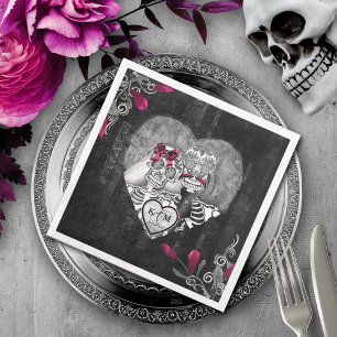 Skeletons Gothic Wedding Burgundy ID866 Serviette
