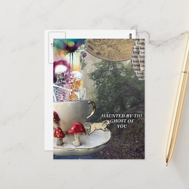 Skeletons Mixed Media Collage Ghost of You Postkarte (Vorderseite/Rückseite Beispiel)