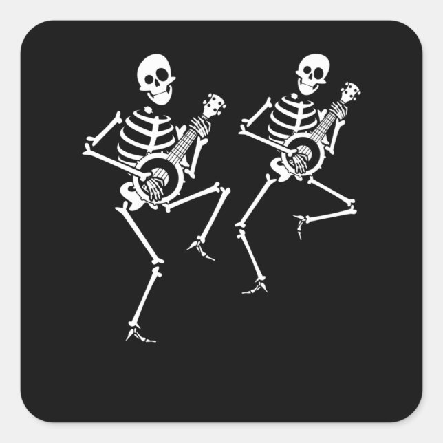 Skeletons playing Banjos Bluegrass Folk Music Quadratischer Aufkleber (Vorderseite)