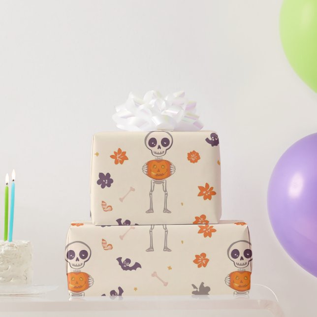 Skeletons & Pumpkins Geschenkpapier (Partygeschenke)