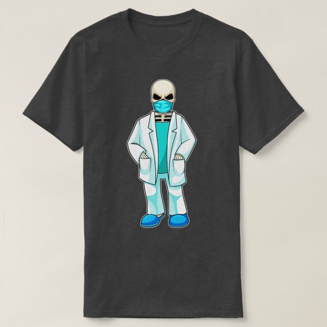 Skelett als Arzt mit Gesichtsmaske T-Shirt (Design vorne)