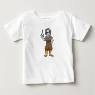 Skelett als Friseur mit Schere Baby T-shirt