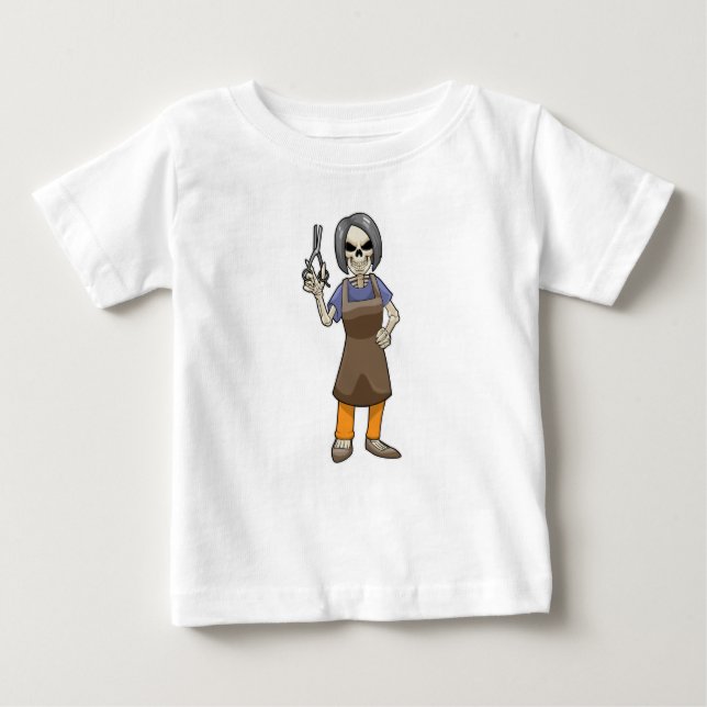 Skelett als Friseur mit Schere Baby T-shirt (Vorderseite)