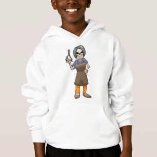 Skelett als Friseur mit Schere Hoodie