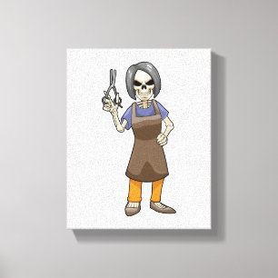 Skelett als Friseur mit Schere Leinwanddruck