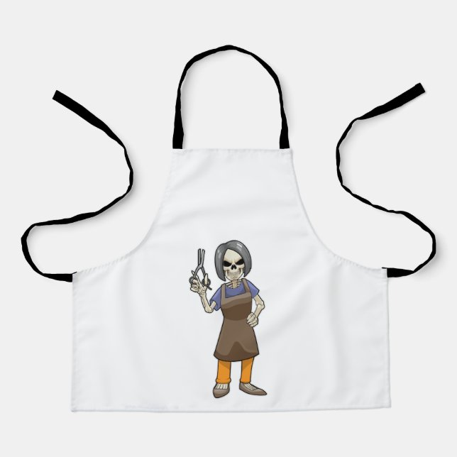 Skelett als Friseur mit Schere Schürze (Vorderseite)
