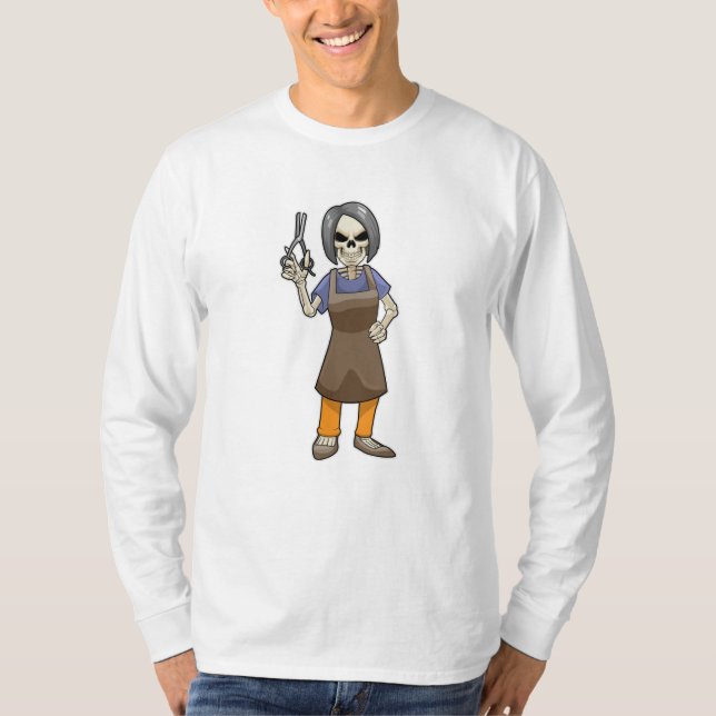 Skelett als Friseur mit Schere T-Shirt (Vorderseite)