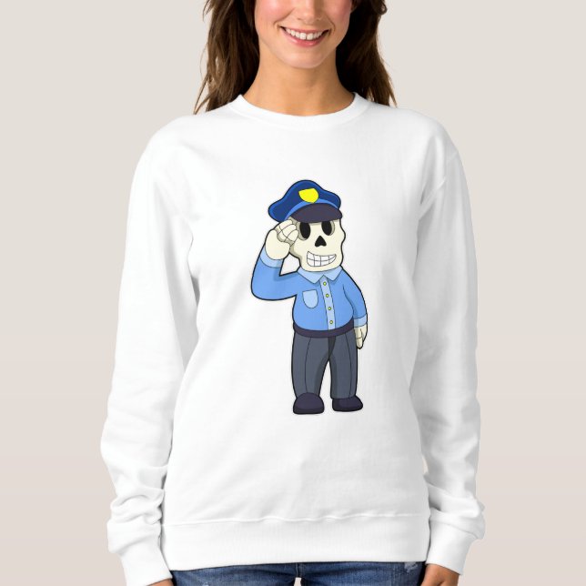 Skelett als Polizeibeamter mit Polizeihut Sweatshirt (Vorderseite)