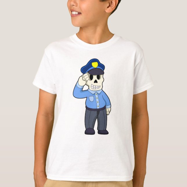 Skelett als Polizeibeamter mit Polizeihut T-Shirt (Vorderseite)