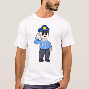 Skelett als Polizeibeamter mit Polizeihut T-Shirt