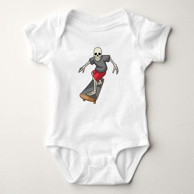 Skelett als Skater mit Skateboard Baby Strampler (Vorderseite)