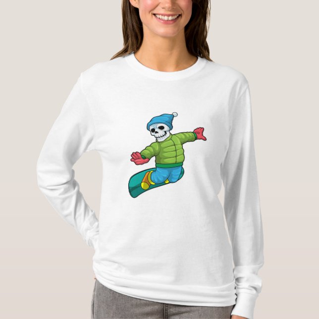 Skelett als Snowboarder mit Snowboard T-Shirt (Vorderseite)