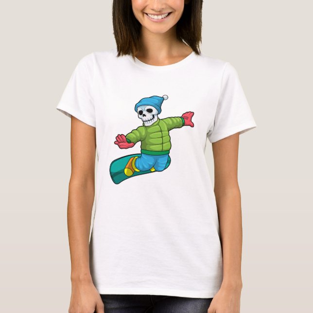 Skelett als Snowboarder mit Snowboard T-Shirt (Vorderseite)