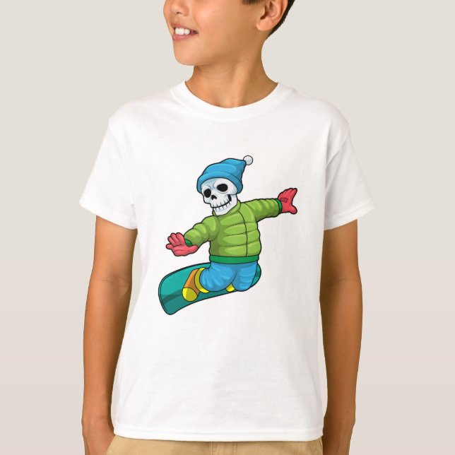 Skelett als Snowboarder mit Snowboard T-Shirt (Vorderseite)