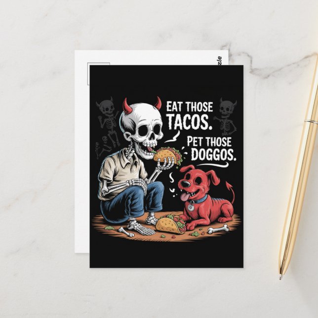 Skelett aß diese Tacos und fütterte diese Doggos Postkarte (Vorderseite/Rückseite Beispiel)