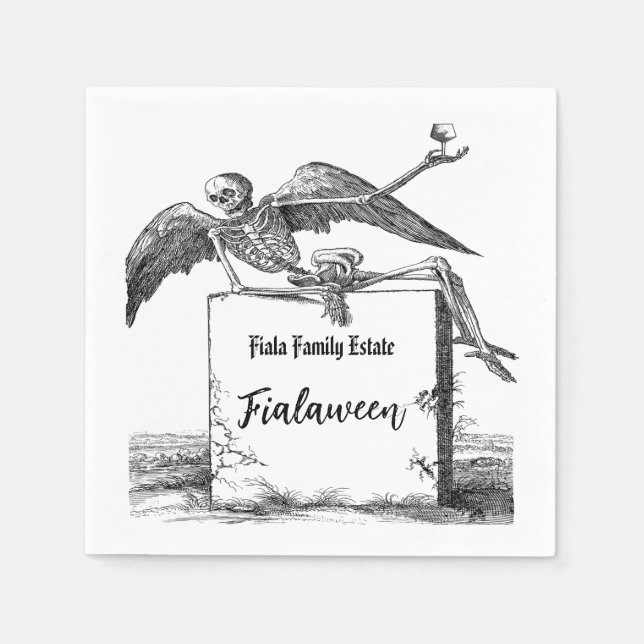 Skelett auf einem Grabstein Cocktail Serviette (Vorderseite)
