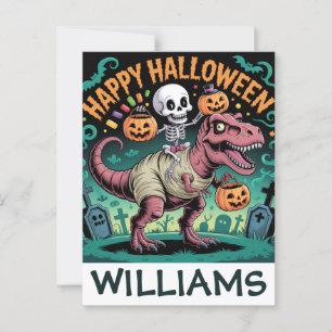 Skelett auf Mummy T-Rex - Spooky Dino Rider Postkarte