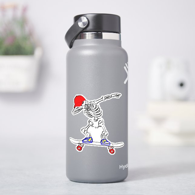 Skelett auf Skateboard 4" Kiss Cut Vinyl Sticker (HydroFlask)