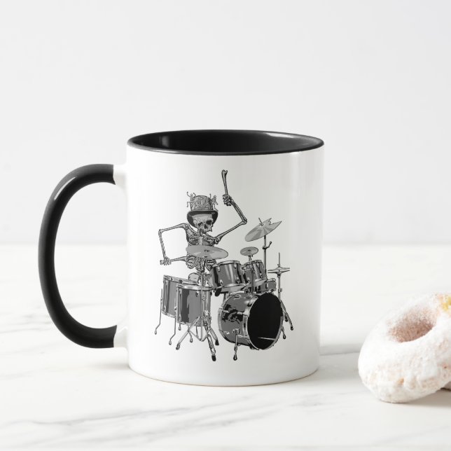 Skelett-Band-Schlagzeuger Tasse (Mit Donut)
