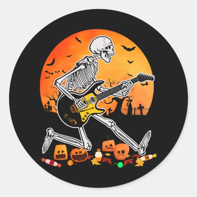 Skelett Bass Gitarre Halloween Electric Ac spielen Runder Aufkleber (Vorderseite)
