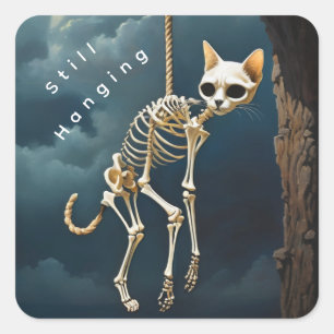 Skelett baumelndes quadratisches Katzen-Sticker Quadratischer Aufkleber