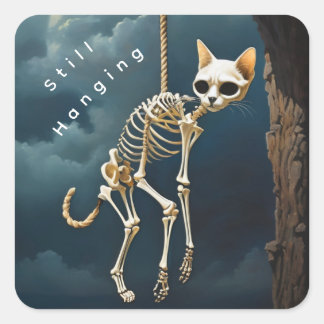 Skelett baumelndes quadratisches Katzen-Sticker Quadratischer Aufkleber
