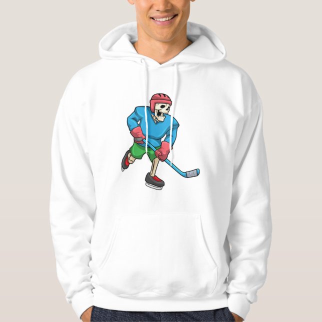Skelett beim Eishockey mit Eishockeyschläger Hoodie (Vorderseite)