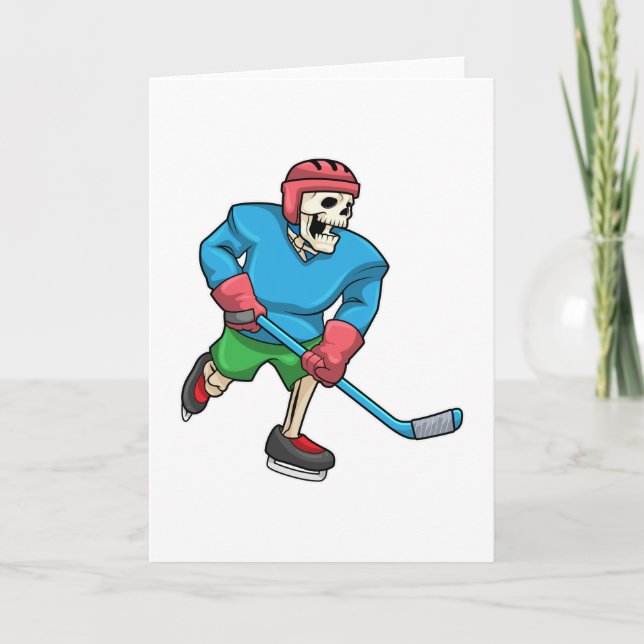 Skelett beim Eishockey mit Eishockeyschläger Karte (Vorderseite)