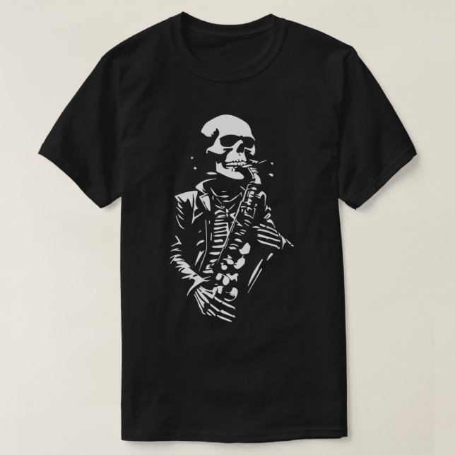 Skelett beim Saxophon T-Shirt (Design vorne)