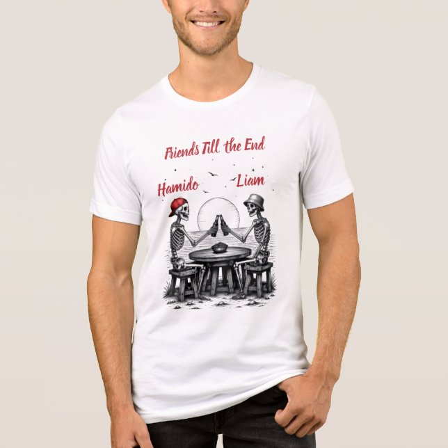 Skelett Beste Freunde Prost Tri-Blend Shirt (Vorderseite)