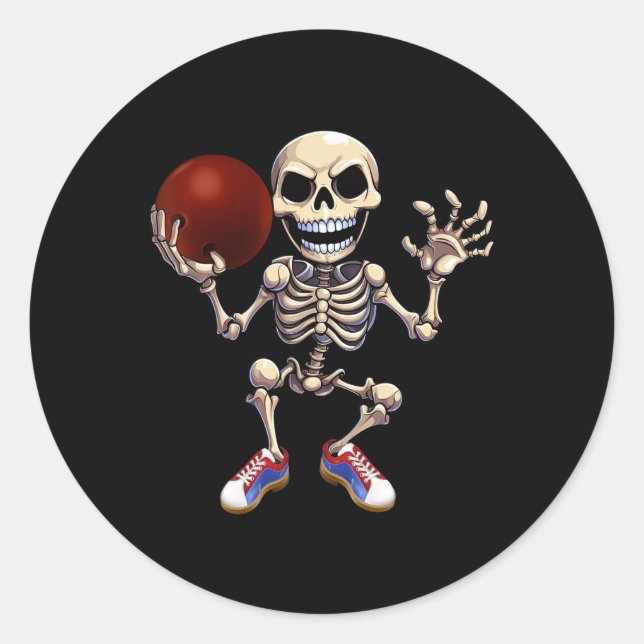 Skelett Bowling Funny Halloween Skull Kid Runder Aufkleber (Vorderseite)