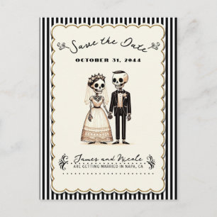 Skelett Braut + Bräutigam als Cartoon Hochzeitster Ankündigungspostkarte