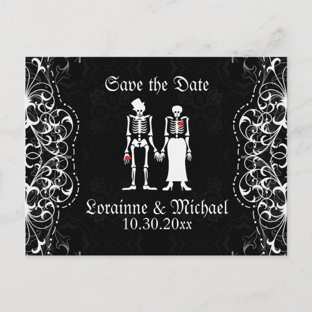 Skelett-Braut & Bräutigam Save-the-Date-Postkarten Ankündigungspostkarte (Vorderseite)