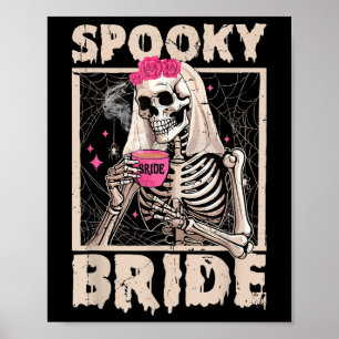 Skelett Braut trinkt Kaffee Hochzeit Halloween C Poster
