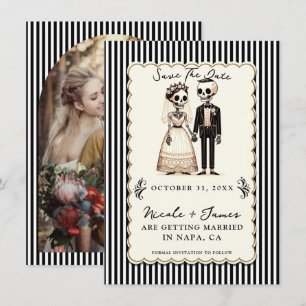 Skelett Braut und Bräutigam Cartoon Save the Date  Einladung