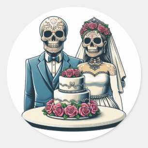 Skelett Braut und Bräutigam Hochzeit Tag der Toten Runder Aufkleber