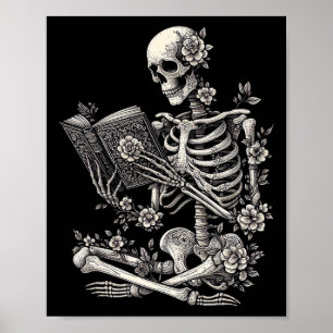 Skelett-Buch-Blumen-Schädel-Halloween-Lehrer-Kostü Poster