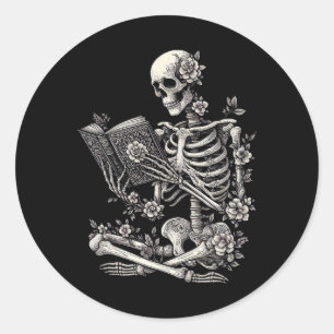 Skelett-Buch Floral-Schädel-Halloween-Lehrerkostüm Runder Aufkleber