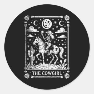 Skelett-Cowgirl auf einem Pferd reitend Tarotkarte Runder Aufkleber