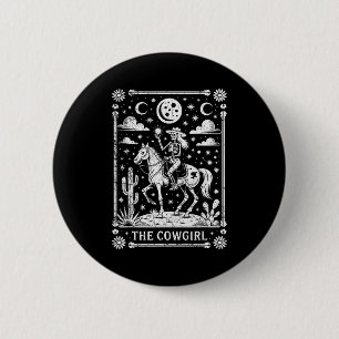 Skelett-Cowgirl reitet auf einem Pferd Tarotkarte Button
