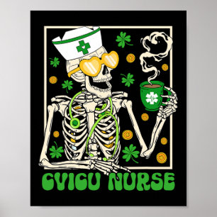 Skelett Cvicu Krankenschwester Kaffee Kleeblatt St Poster