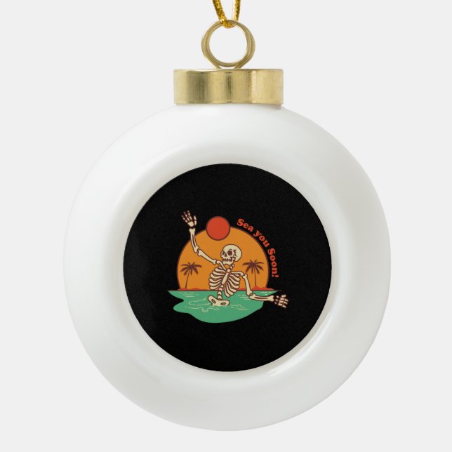 Skelett, das auf einem keramik Kugel-Ornament (Vorderseite)