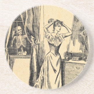 Skelett, das auf viktorianischer Dame Vintage Goth Sandstein Untersetzer