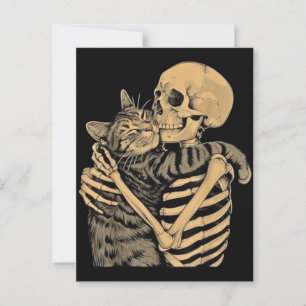 Skelett, das eine Katze umarmt – Süßes Geschenk fü Postkarte