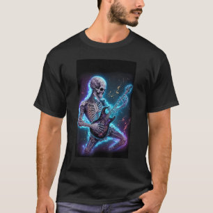Skelett, das elektrische Gitarre im Weltraum spiel T-Shirt